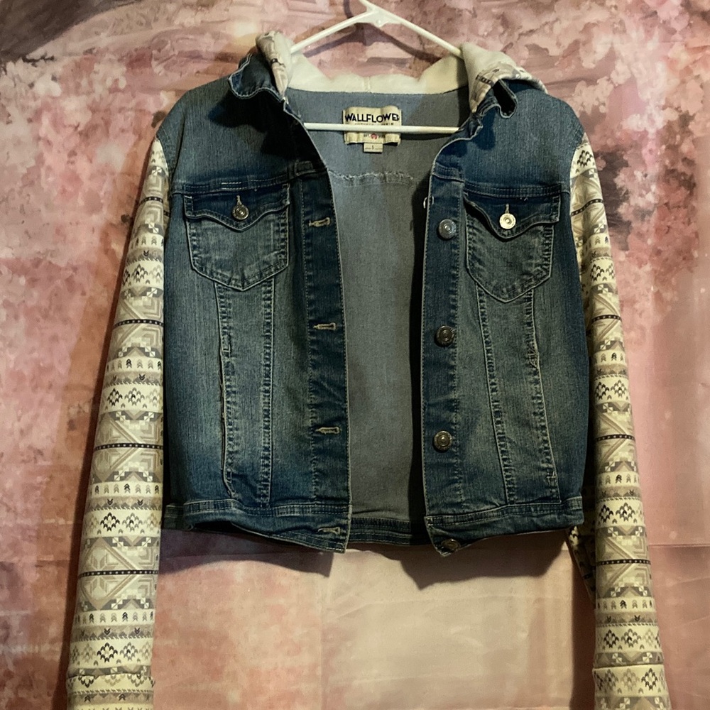 Wallflower Denim Jacket with Patterned Sleeves